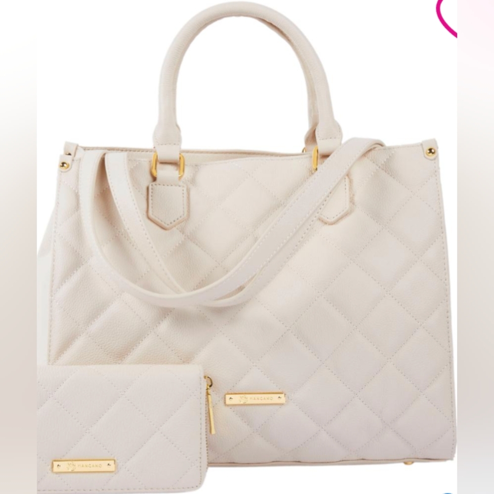 Tote Style Leather Handbag. Joy Mangano. Quilted. Lined. Gold Hardware.